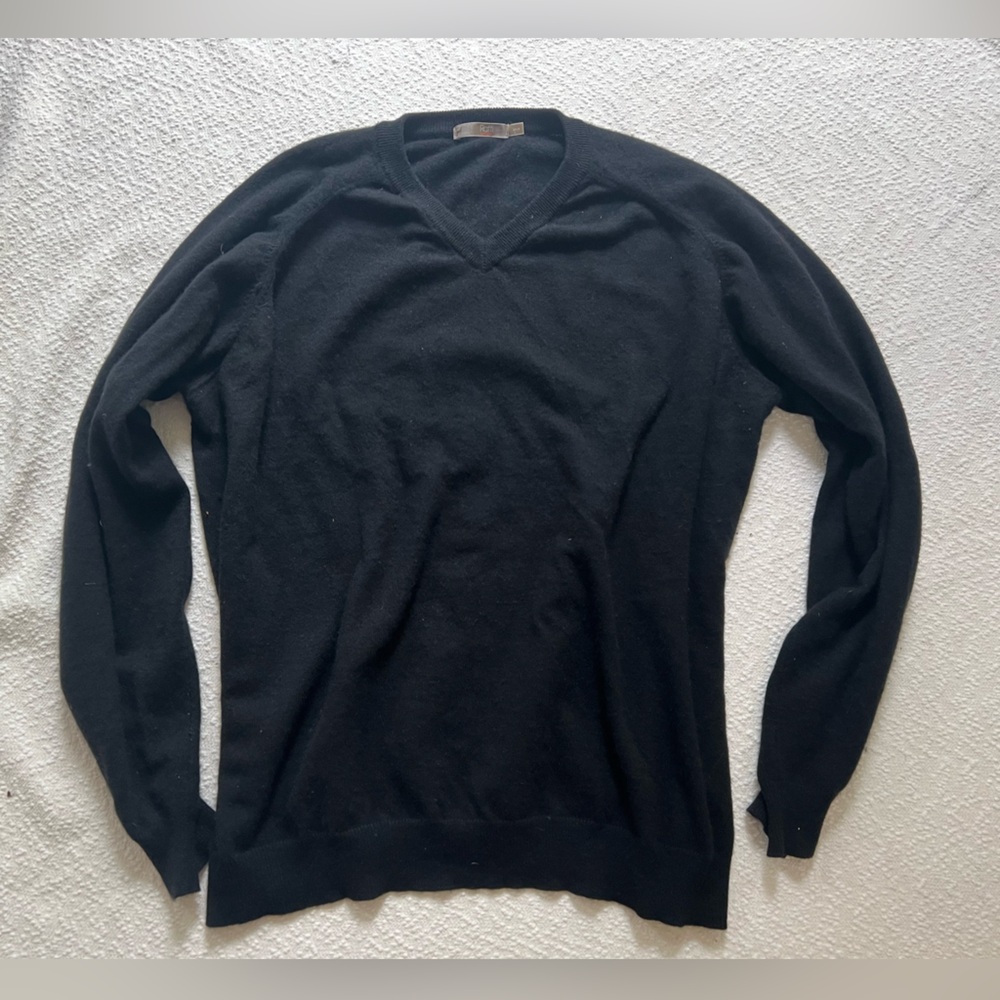Raffi 100 Cashmere Sweater Mens 3XL Big Tall‎ V-Neck Black Pullover Knit Flawed